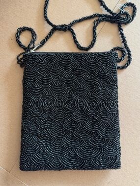 Black Beaded vintage Crossbody Bag - Elegant Evening Accent